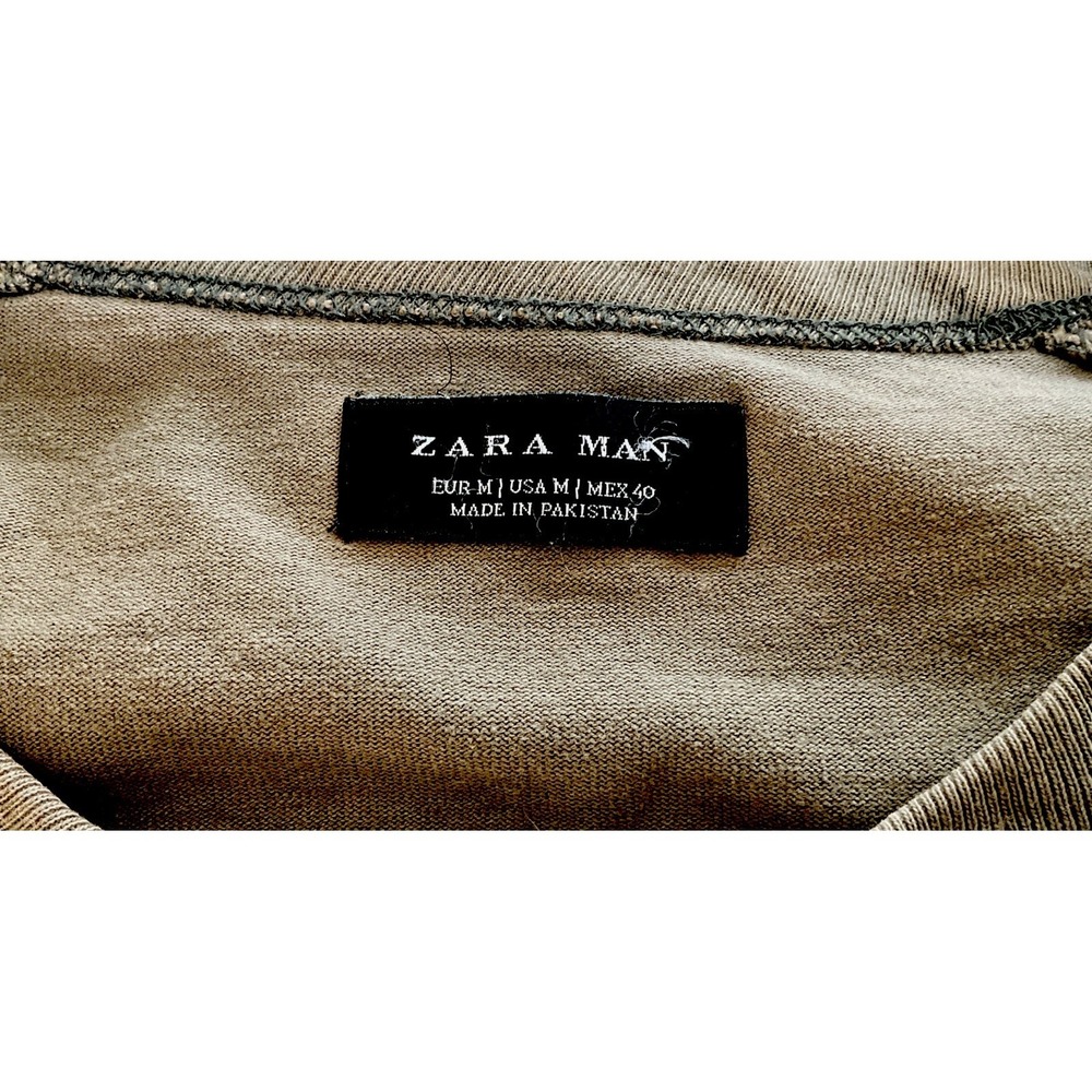Rare Mens Zara T-Shirt Olive Green Short Sleeve Size Medium Y2K 90s Relaxed Fit